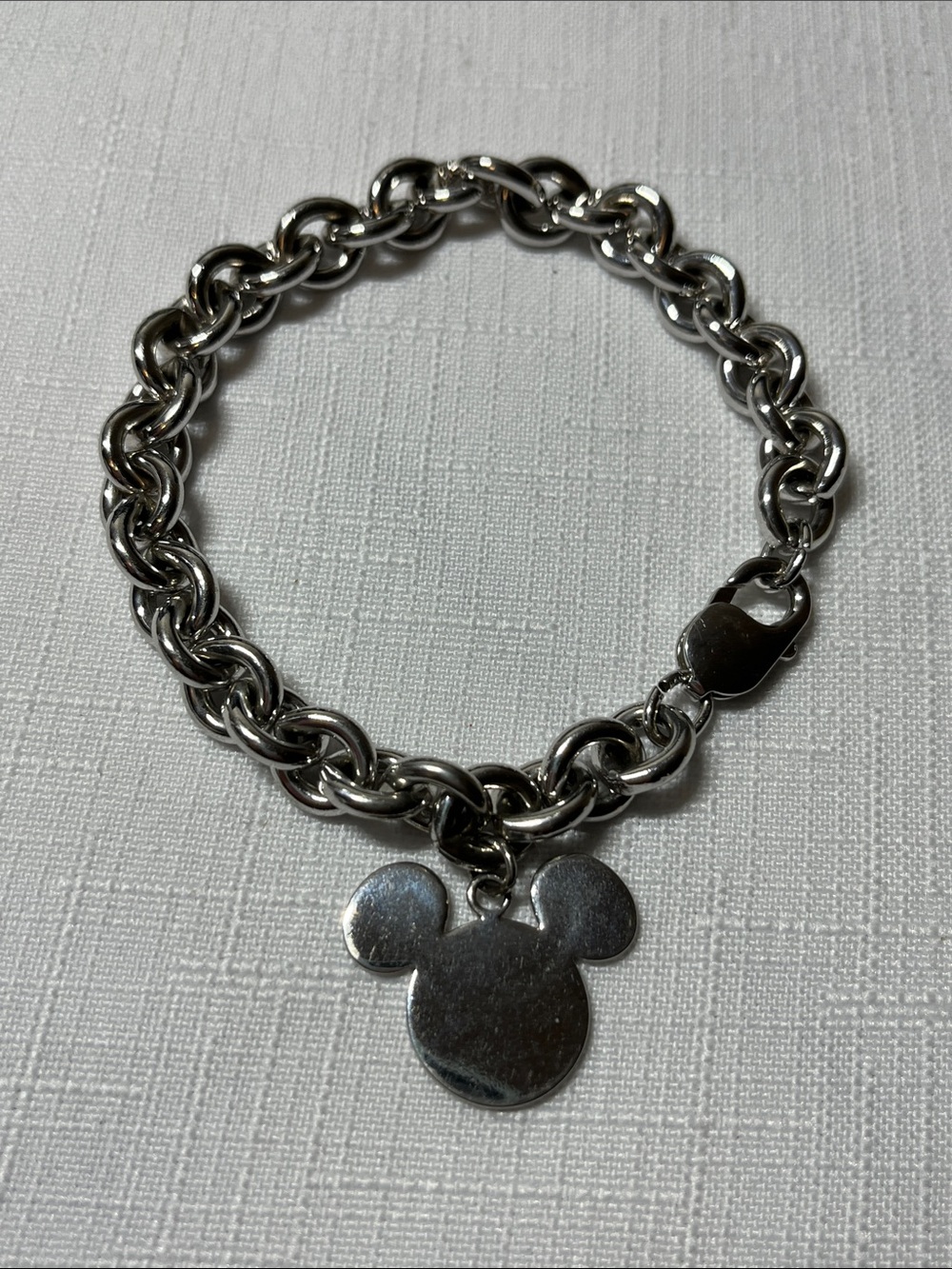 Sterling Silver Mickey Charm Chain Bracelet Disneyland 
Stamped